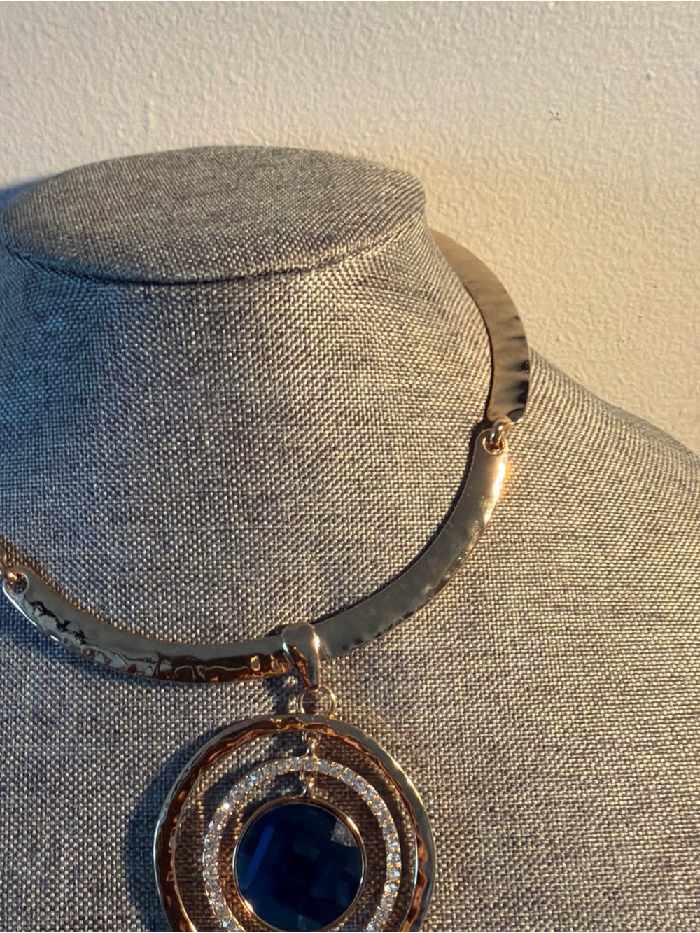 Gold-Tone Necklace with Blue Center Medallion
